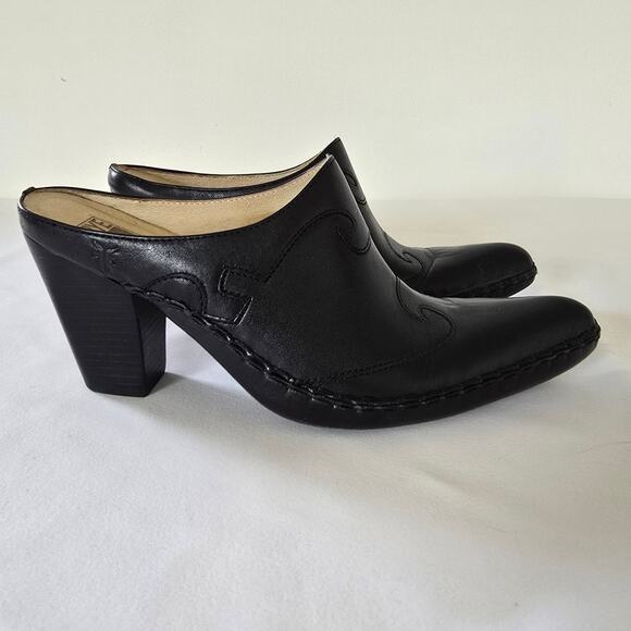 Frye Phoenix Black Leather Mule Heels Size 8 Women’s Western Slip-On - Picture 3 of 6